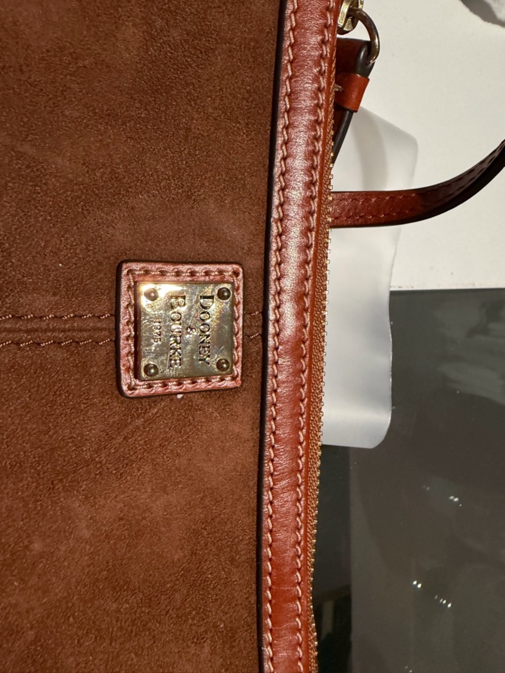 Dooney & Bourke Brown Suede and Cognac Leather Shoulder Bag